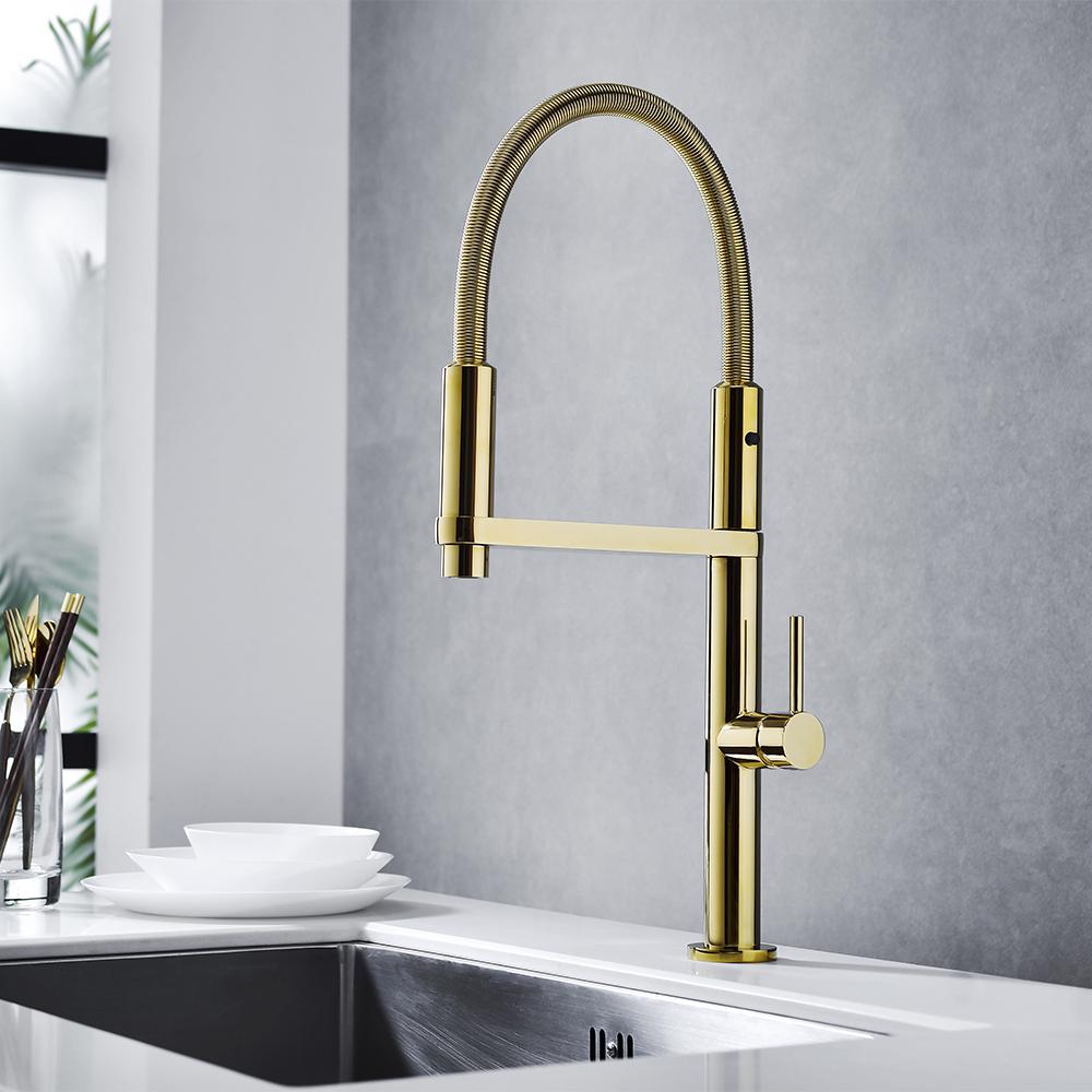 Rose Gold Single Hole High Arc Magnetic Kitchen Faucet Dual-function Spray