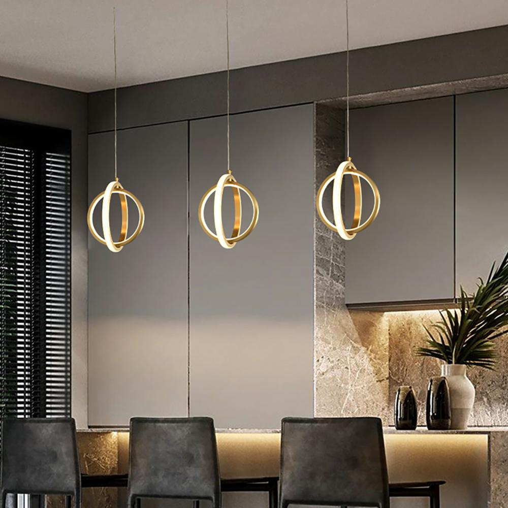 Gold Geométric Light Light 2-Ring LED HORNING LIGHT en laiton