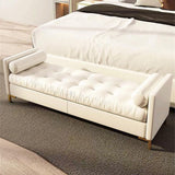 47.2" White Faux Leather Upholstery Tufted Bench Ottoman Gold Leg Entryway Bedroom