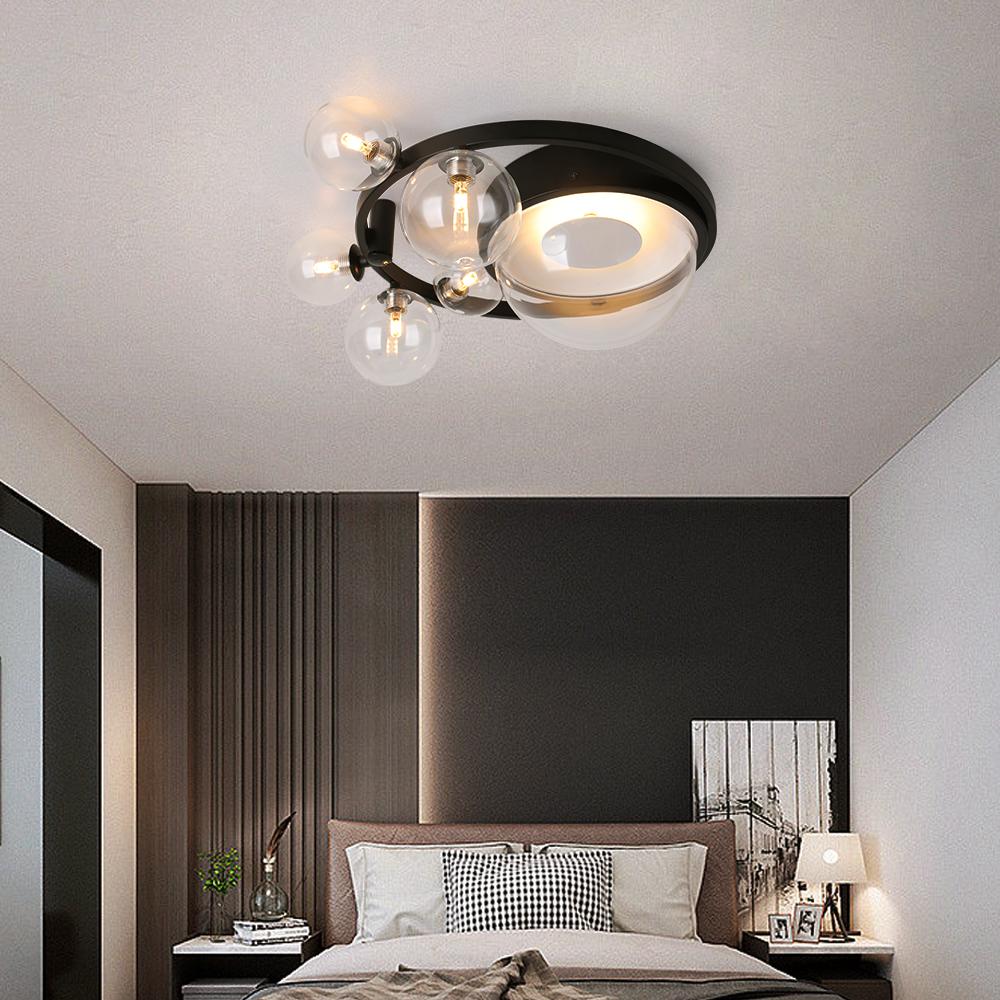 Modern 6 Light LED Black Geometric Bubble Flush Mount Ceiling Light with Glass Shade