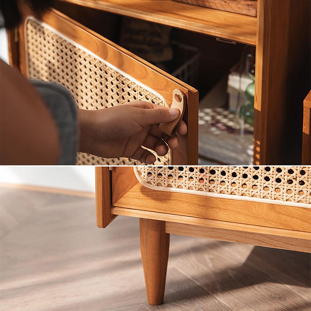 Nordic Natural Cabinet with 2-Door 1 Adjustable Shelf Rattan Woven 51" in Height