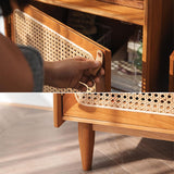 Nordic Natural Cabinet with 2-Door 1 Adjustable Shelf Rattan Woven 51" in Height
