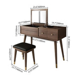 Classic Walnut Makeup Vanity Set with Flip-top Mirror & Stool