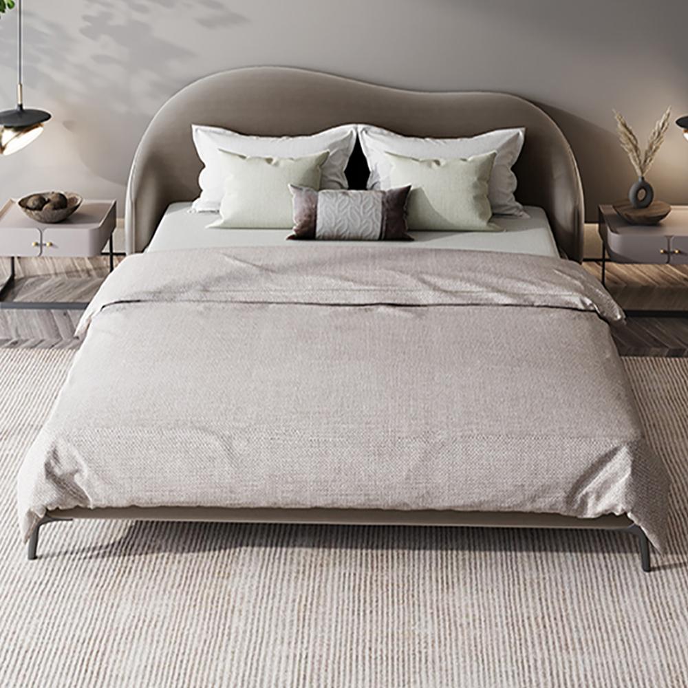 Light Pink Queen Bed Velvet Upholstered Platform Bed with Metal Legs