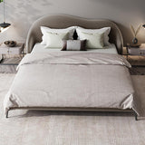 Light Pink Queen Bed Velvet Upholstered Platform Bed with Metal Legs
