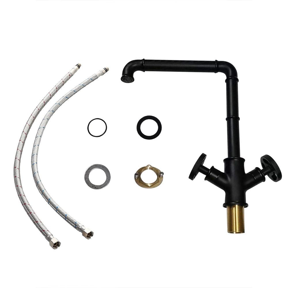 Ruth Industrial Matte Black Single Hole Kitchen Faucet Brass Double Handle
