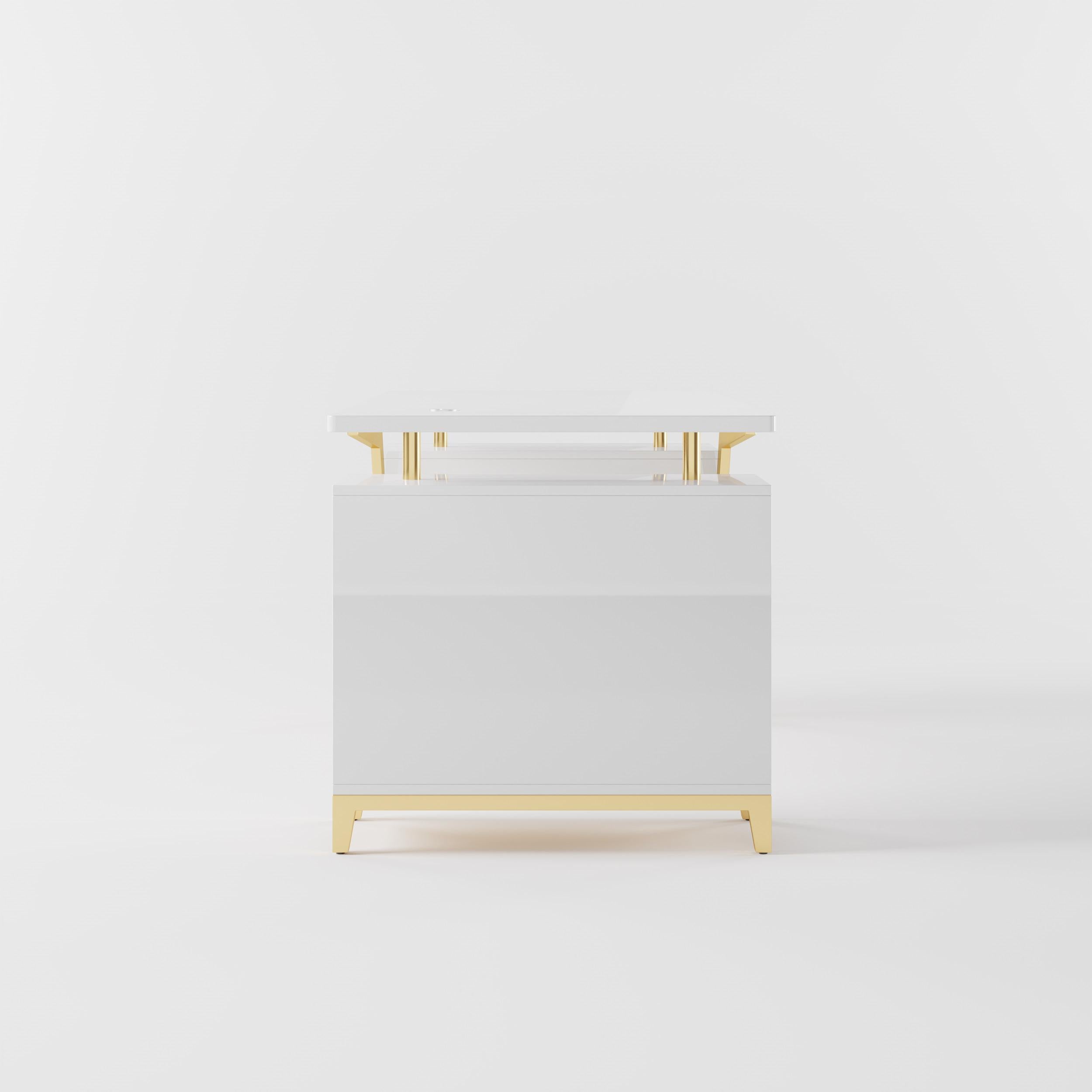 55" Ultra Modern White and Gold Computer Writing Desk with Storage & Drawer