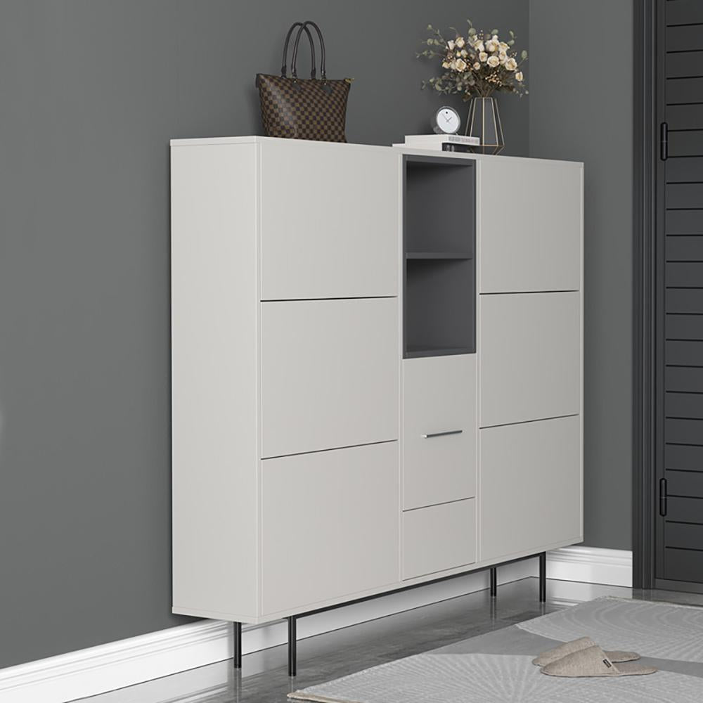 55.1" Nordic Light Gray Shoe Cabinet Rectangle with Turnover Doors in Large
