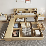 Multi-Storage Cal King Ottoman Bed with Drawers and Bookcase Headboard