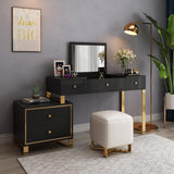 White Makeup Vanity with 4 Drawers Modern Dressing Table with Flip Top Mirror Extendable
