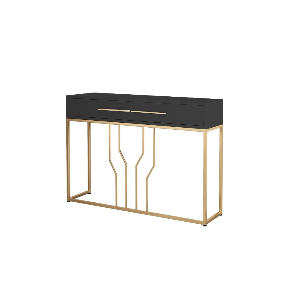 Narrow Console Table with Drawers Wood Top in White