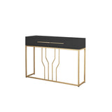 Narrow Console Table with Drawers Wood Top in White