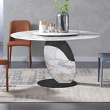 Modern 51" Round Dining Table with Lazy Susan White Faux Marble Tabletop for 6 Person