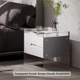 Modern Floating White Nightstand Acrylic Bedside Table with 2 Drawers