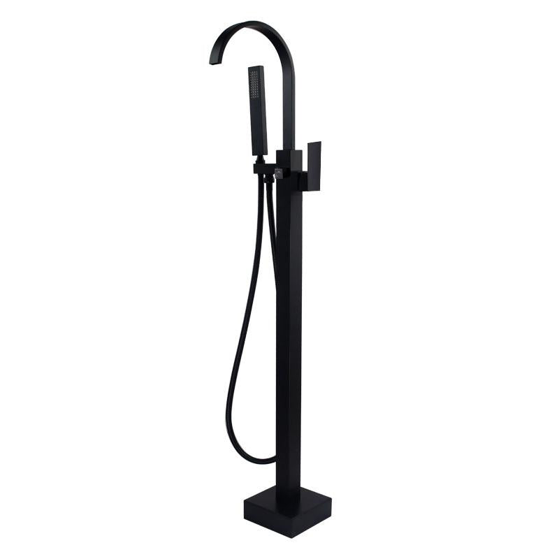 Freestanding Matte Black Bathtub Filler Faucet and Handheld Shower with High-Arc Spout