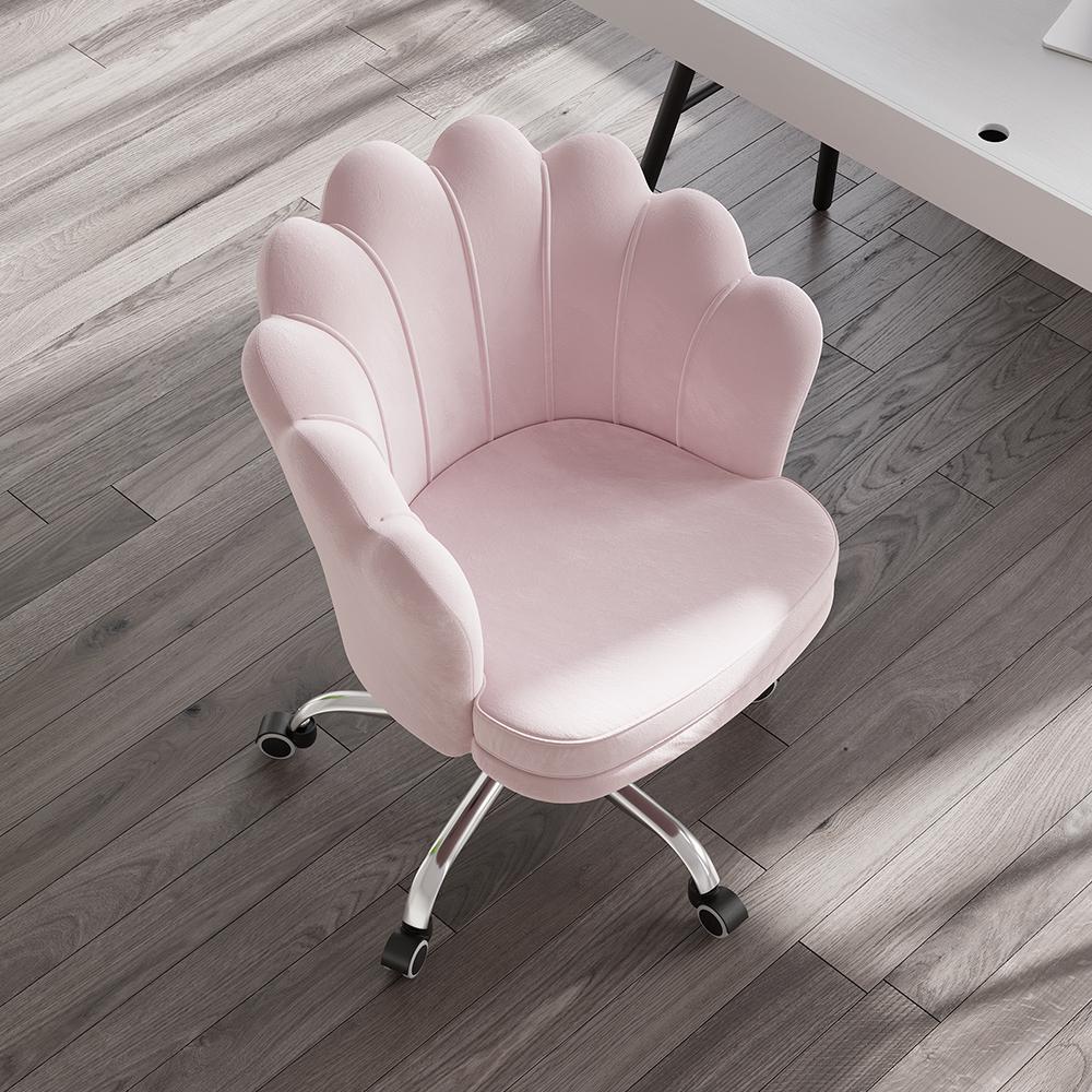 Blue Modern Swivel Office Chair Velvet Upholstered Task Chair Adjustable Height