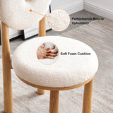 Modern White Boucle Dining Chair Side Chair Natural Wood Legs