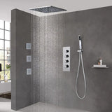 Modern 16" Chrome Thermostatic Rain Shower System with Handheld Shower & 3 Body Sprays