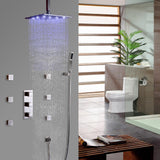 Modern 16 Inches LED Square Ceiling-Mount Rain Shower Head & 6 Body Sprays & Wall Mounted Hand Shower System Brushed Nickel