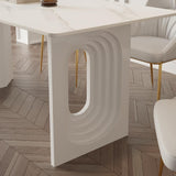 63" Modern Dining Table White Faux Marble Top for 6 Person Double Pedestal Base