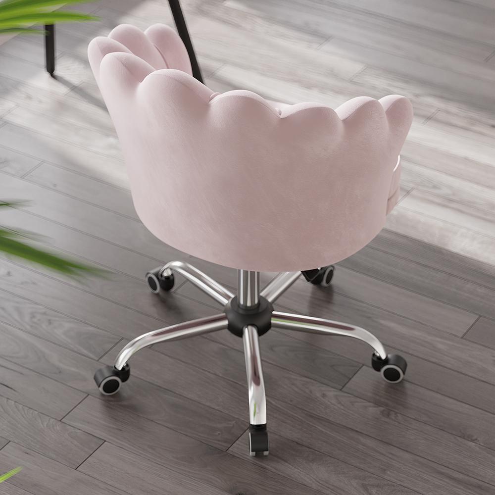 Blue Modern Swivel Office Chair Velvet Upholstered Task Chair Adjustable Height