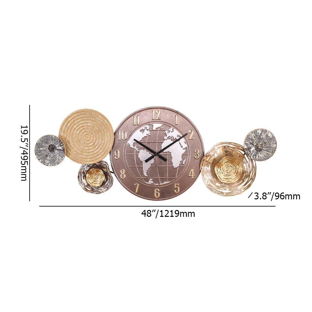 Glam World Map Metal Wall Clock Creative Home Hanging Decor