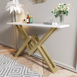 Black & Gold Narrow Console Table Accent Table For Entryway X Base Metal in Small
