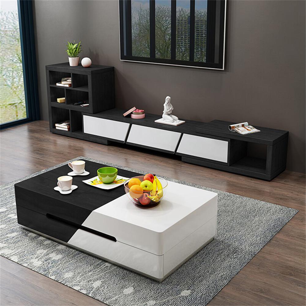 Pinkle 82'' Modern Wood Extendable Sliding Top Coffee Table with Storage in White Walnut