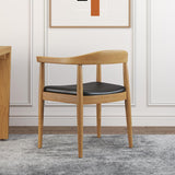 Modern Curved Back Dining Chair Upholstered Leather Walnut Wooden Armchair