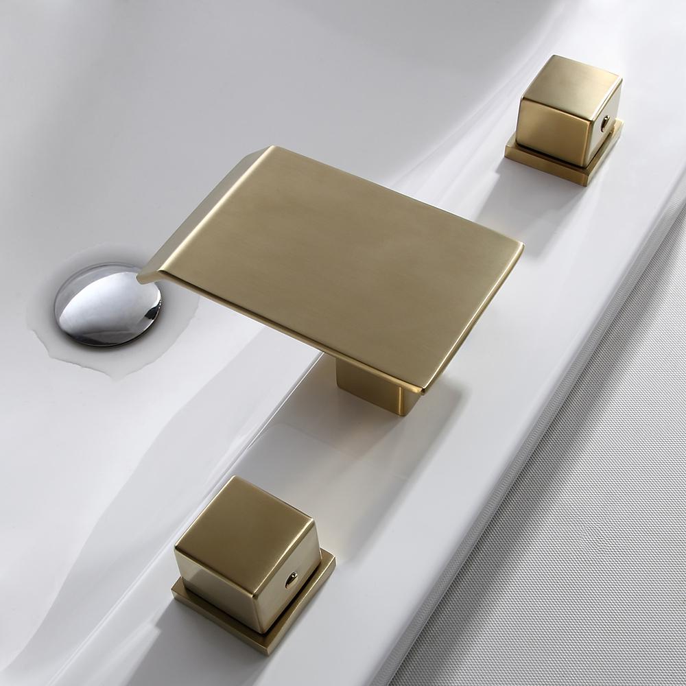 Moda Matte Black Waterfall Widespread Bathroom Sink Faucet Square Double Handle