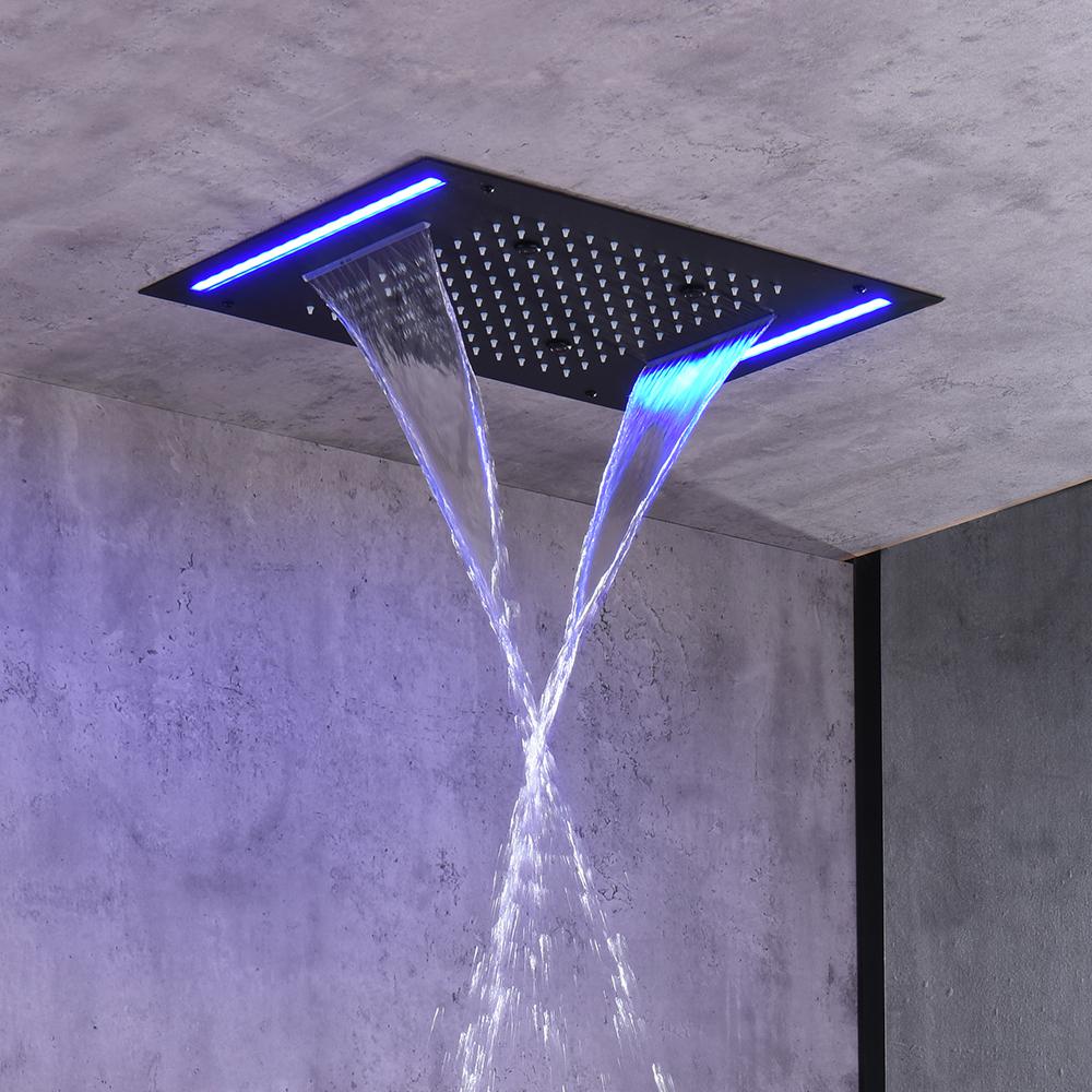 20'' Wall-Mounted LED Thermostatic Shower System with Waterfall Rain & 4 Body Jets