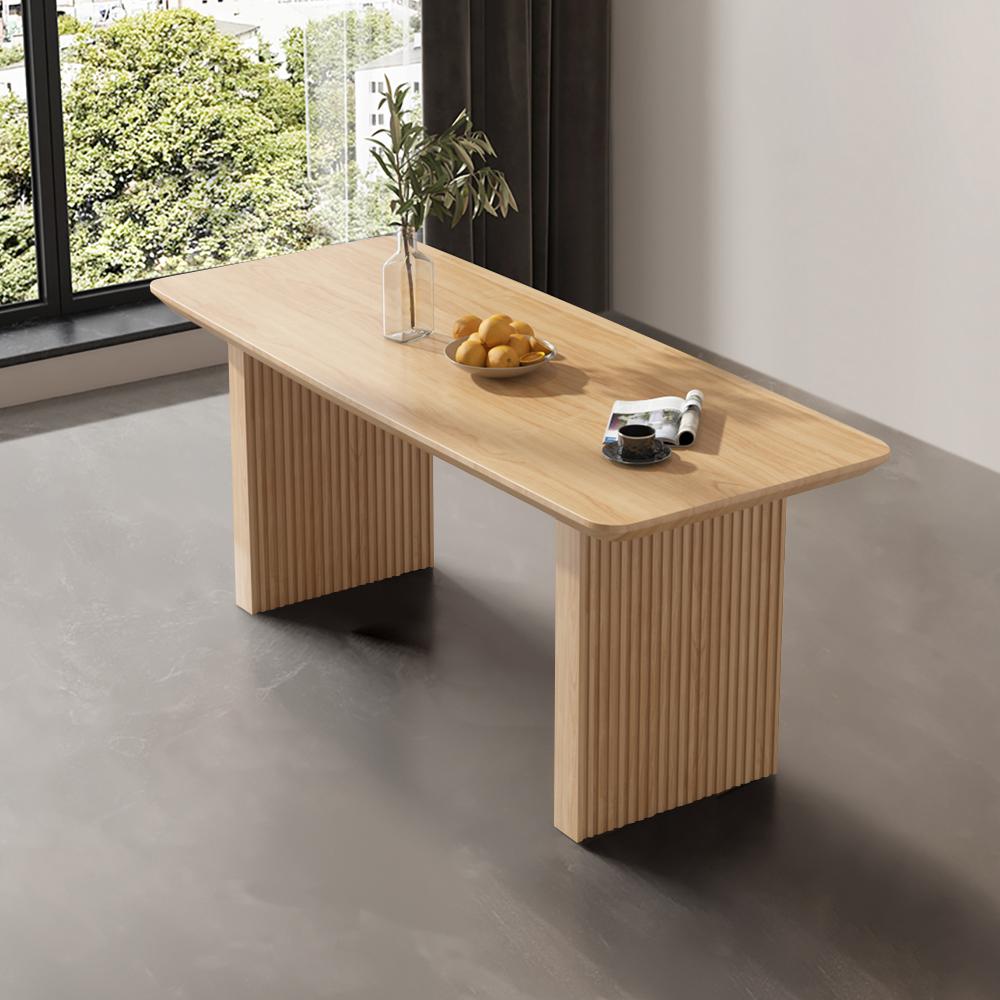 71" Farmhouse Rectangle Dining Table Natural Solid Wood Table for 8 Person Ribbed Leg