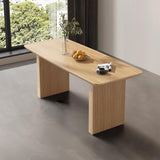 71" Farmhouse Rectangle Dining Table Natural Solid Wood Table for 8 Person Ribbed Leg