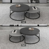 2 Pieces Modern Wood Gray & Black Round Nesting Coffee Table for Living Room