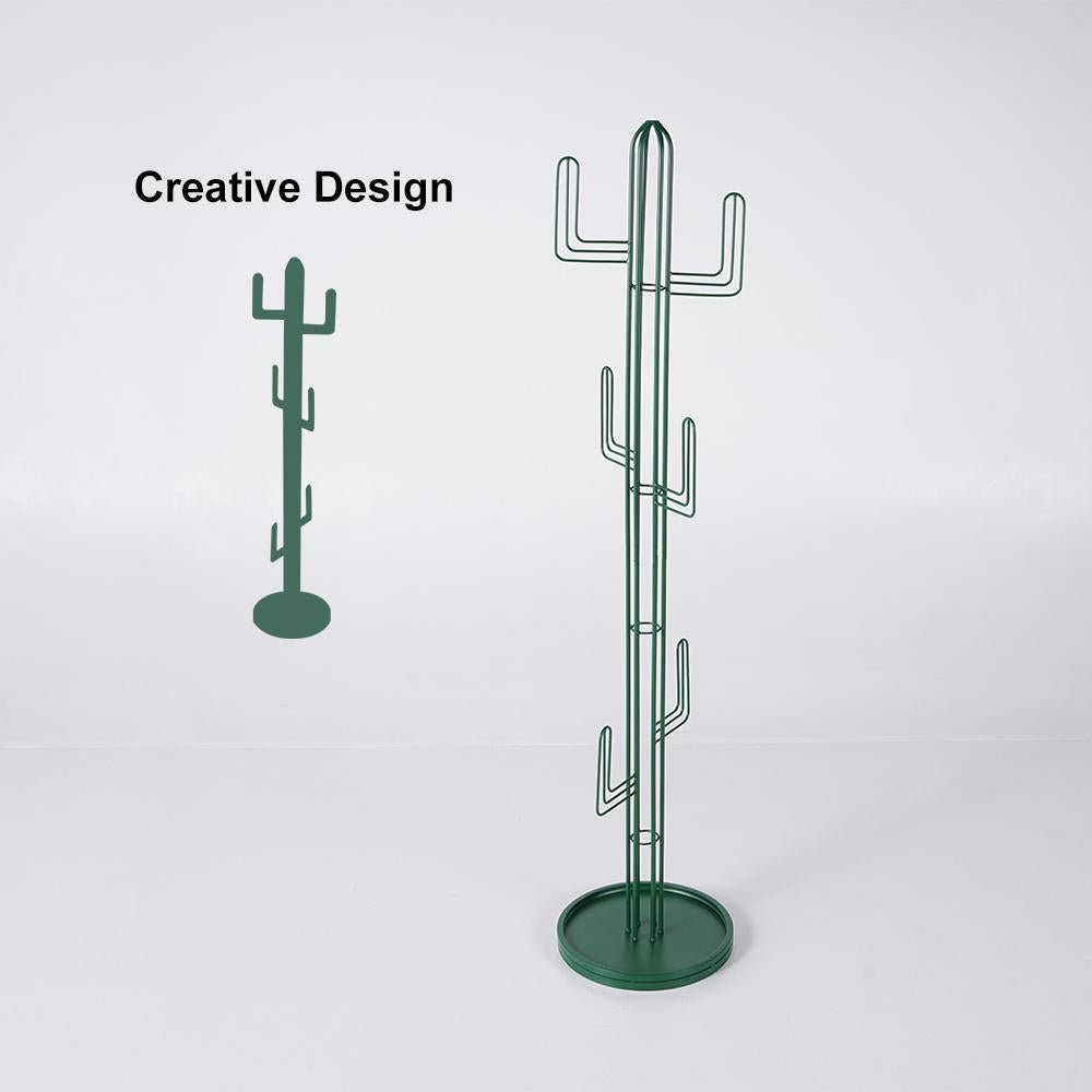 70.9" Clothing Rack Bedroom Entryway Coat Rack Freestanding Cactus Hall Tree in Green