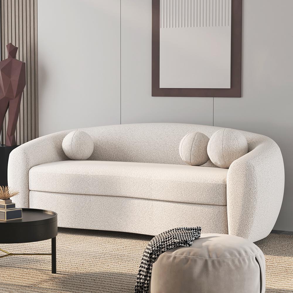 82" Modern White Teddy Velvet 3 Seaters Curved Sofa for Living Room
