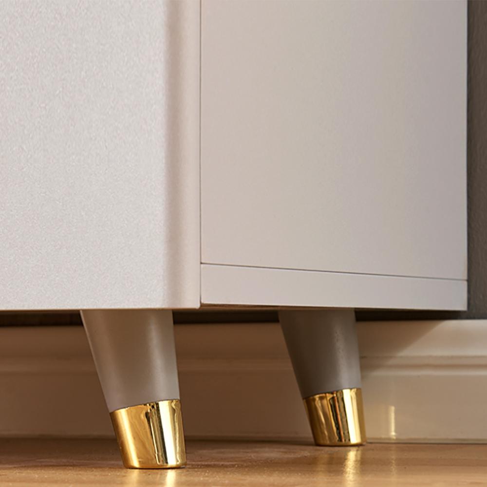Grayish White Nightstand Modern 2-Drawer Bedside Table Gold Pulls