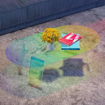 47" Modern Acrylic Oval Coffee Table in Clear Iridescent with 4 Legs