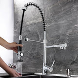 Commercial Pull Down Pre-rinse Spring Sprayer Brushed Nickel Kitchen Sink Faucet with Deck Plate Solid Brass