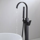 Freestanding Matte Black Bathtub Filler Faucet and Handheld Shower with High-Arc Spout