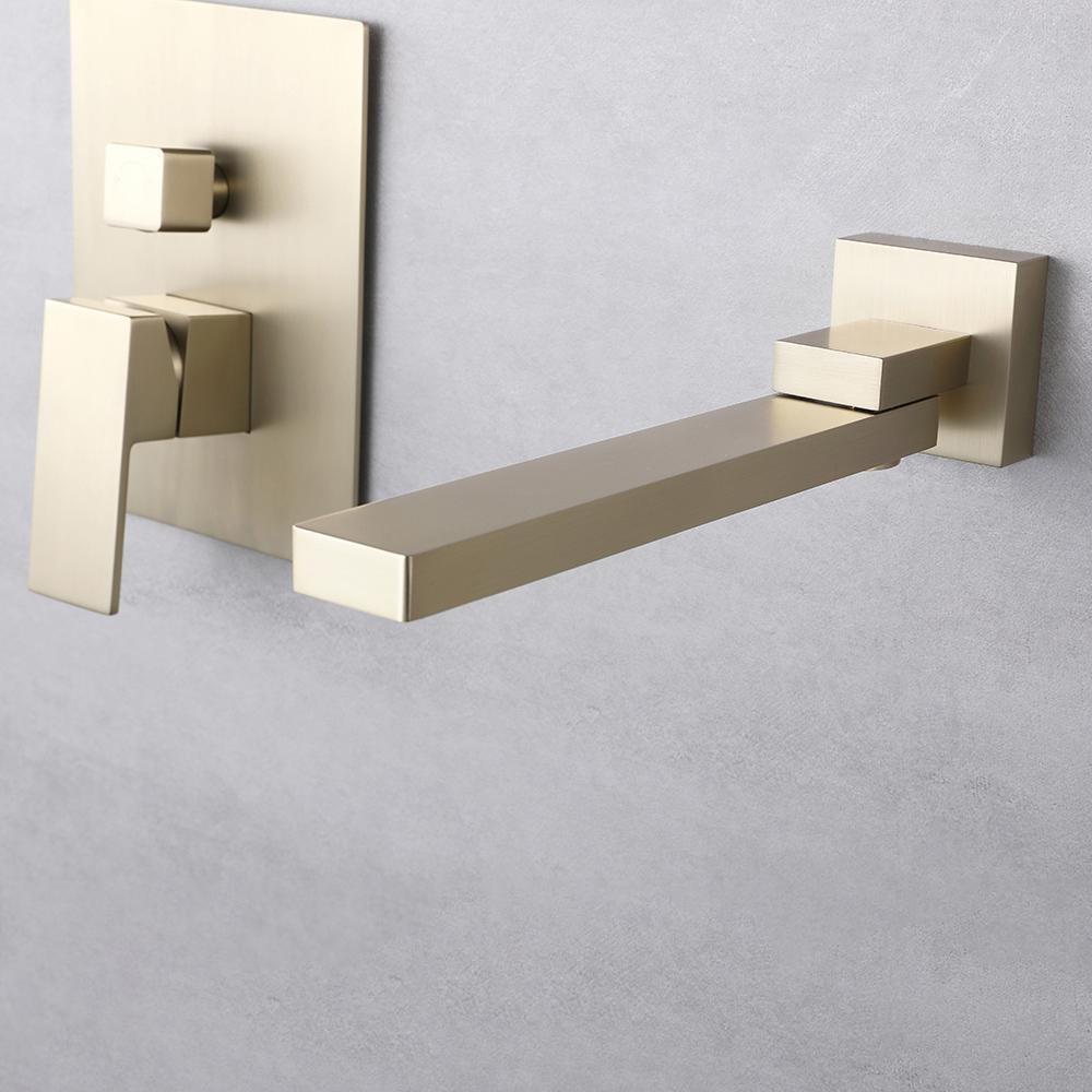 Ultramodern Brushed Gold Wall Mounted Swirling Tub Filler Faucet with Hand Shower