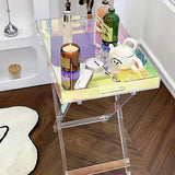 Modern Acrylic Folding Side Table Clear Square Iridescent End Table