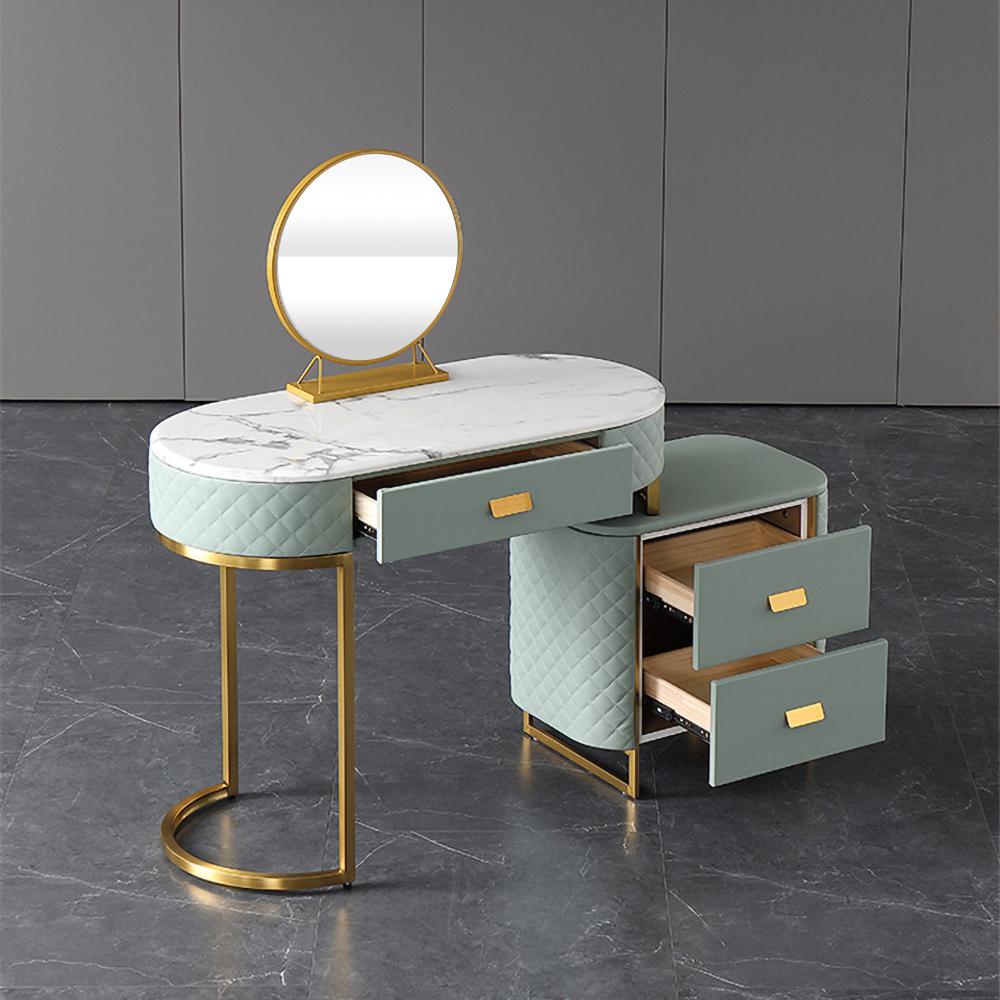 Green Makeup Vanity Set Expandable Dressing Table with Cabinet Mirror & Stool Included