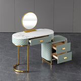 Green Makeup Vanity Set Expandable Dressing Table with Cabinet Mirror & Stool Included