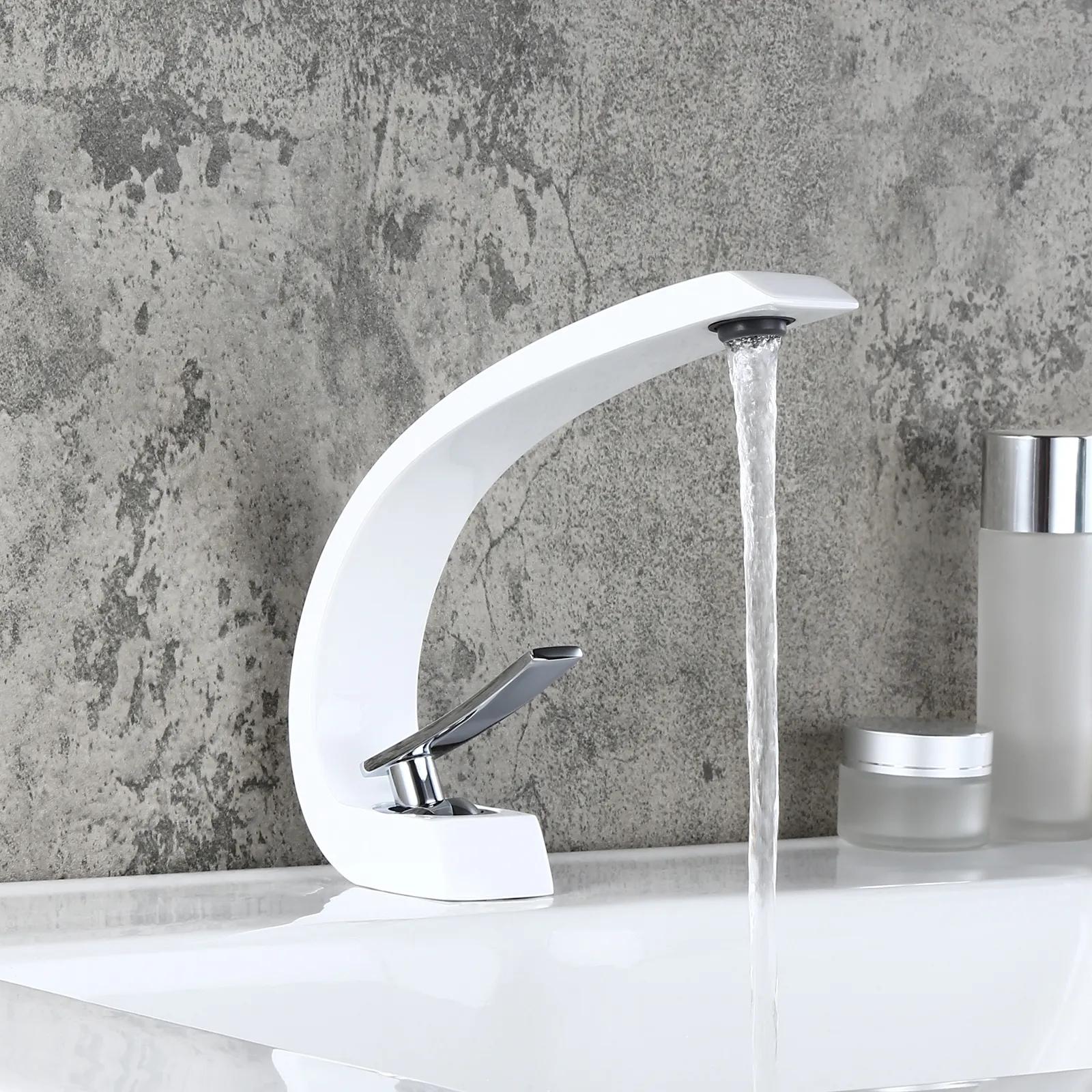 Modern Single Hole 1-Handle C-Shaped Curved Spout Bathroom Sink Faucet with Pop Up Drain in Brushed Nickel