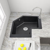 Drop In Corner Kitchen Sink Modern Single Bowl 27" Quartz Irregular Sink in Black
