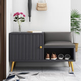 White Contemporary Upholstered Shoe Rack Bench with Storage Cabinet and Shelf Entryway