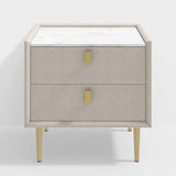 Modern 2 Drawers PU Leather Bedside Table Nightstand with Gold Metal Legs
