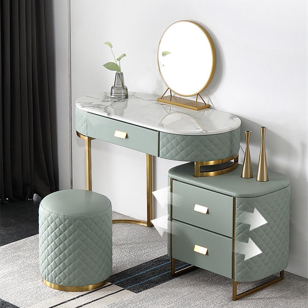 Green Makeup Vanity Set Expandable Dressing Table with Cabinet Mirror & Stool Included