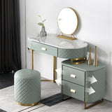 Green Makeup Vanity Set Expandable Dressing Table with Cabinet Mirror & Stool Included